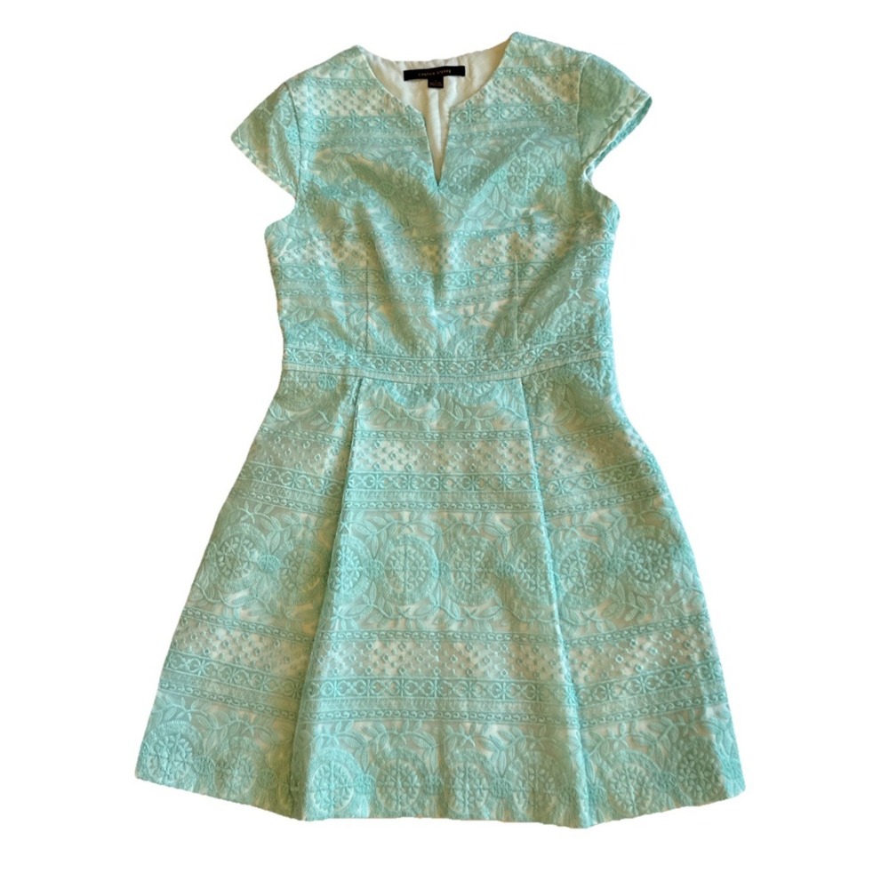 Cynthia Steffe Sea Green Ladies Cap Short Sleeve Lace Pleated Mini Dress Size 8